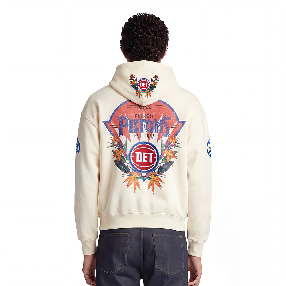 NBA DETROIT PISTONS PARADISE MEN'S PULL OVER HOODIE (EGGSHELL) - Image 2