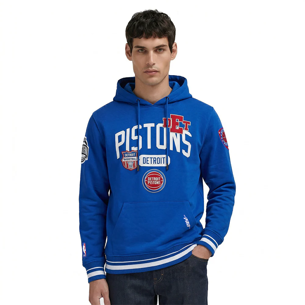 NBA DETROIT PISTONS LETTERMAN MEN'S PULL OVER HOODIE (ROYAL BLUE)