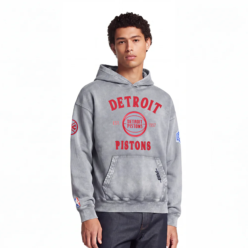NBA DETROIT PISTONS FIRST TEAM MEN'S PULL OVER HOODIE (WASHED GREY)