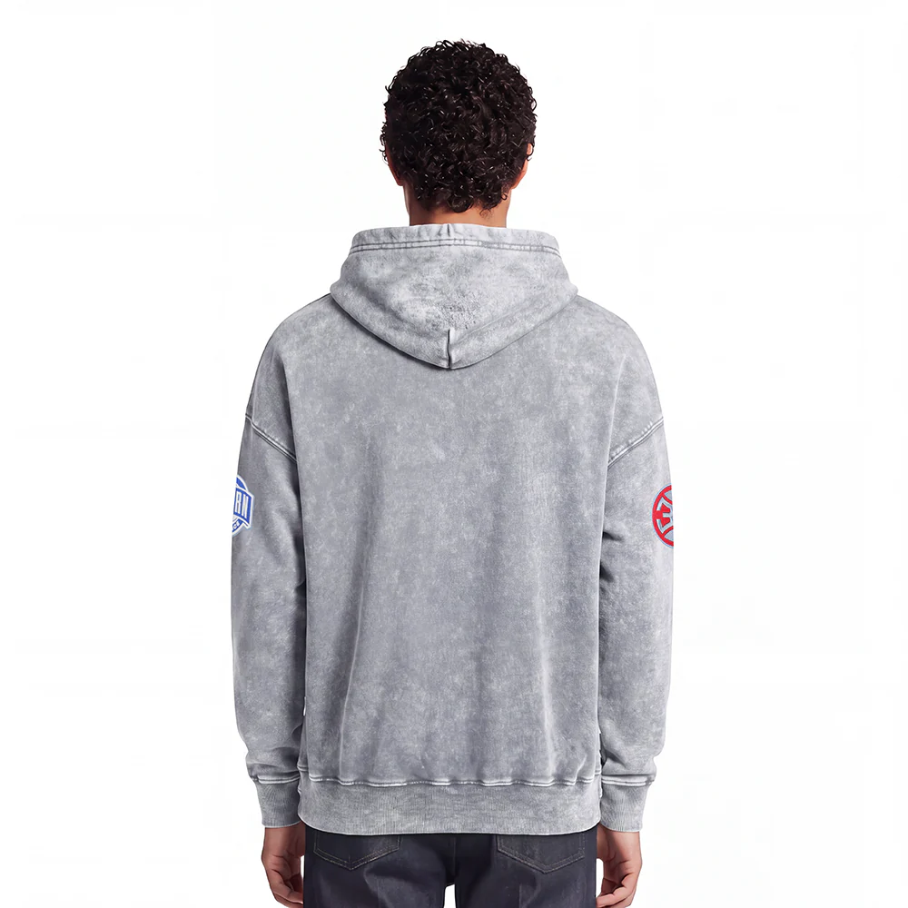 NBA DETROIT PISTONS FIRST TEAM MEN'S PULL OVER HOODIE (WASHED GREY) - Image 2