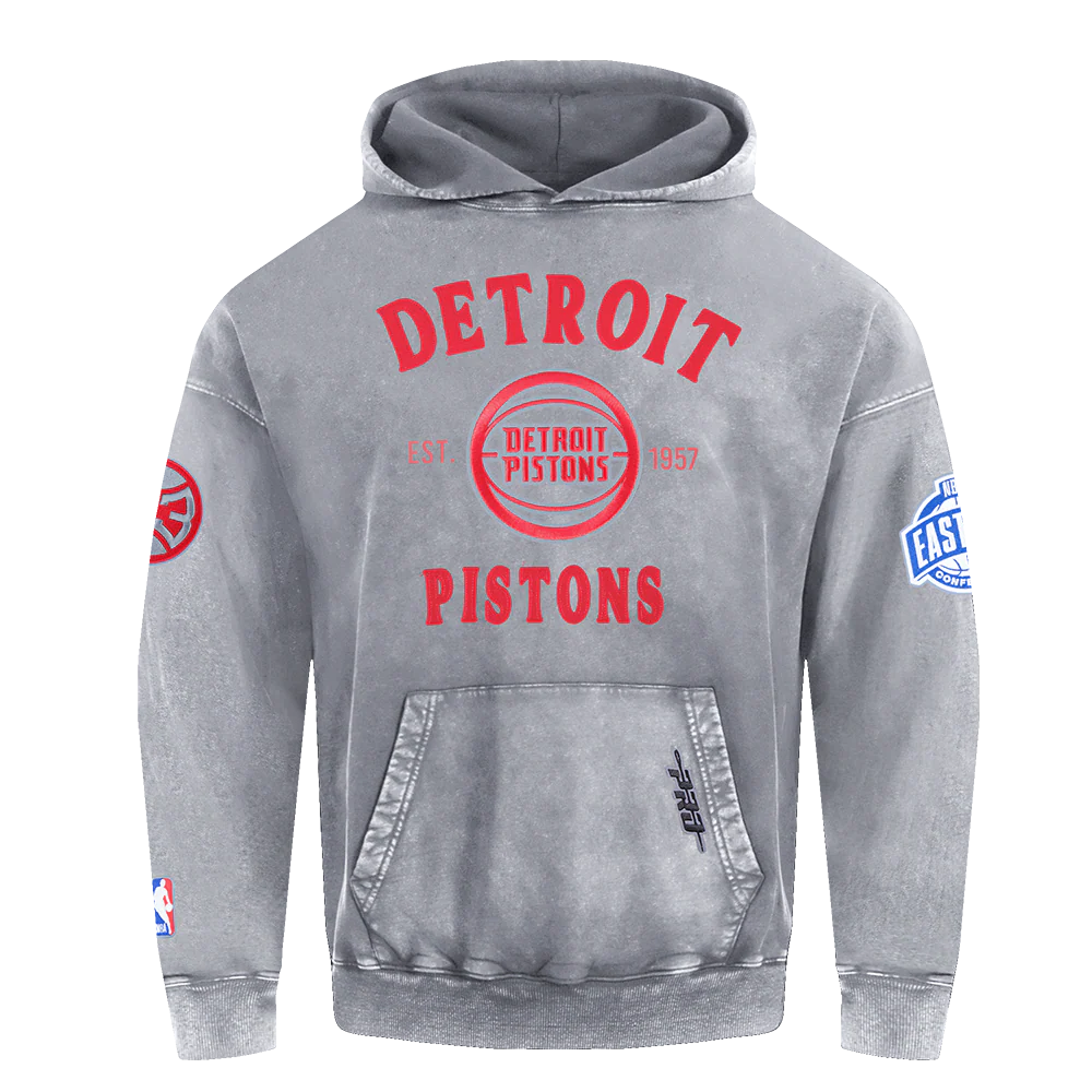 NBA DETROIT PISTONS FIRST TEAM MEN'S PULL OVER HOODIE (WASHED GREY) - Image 3