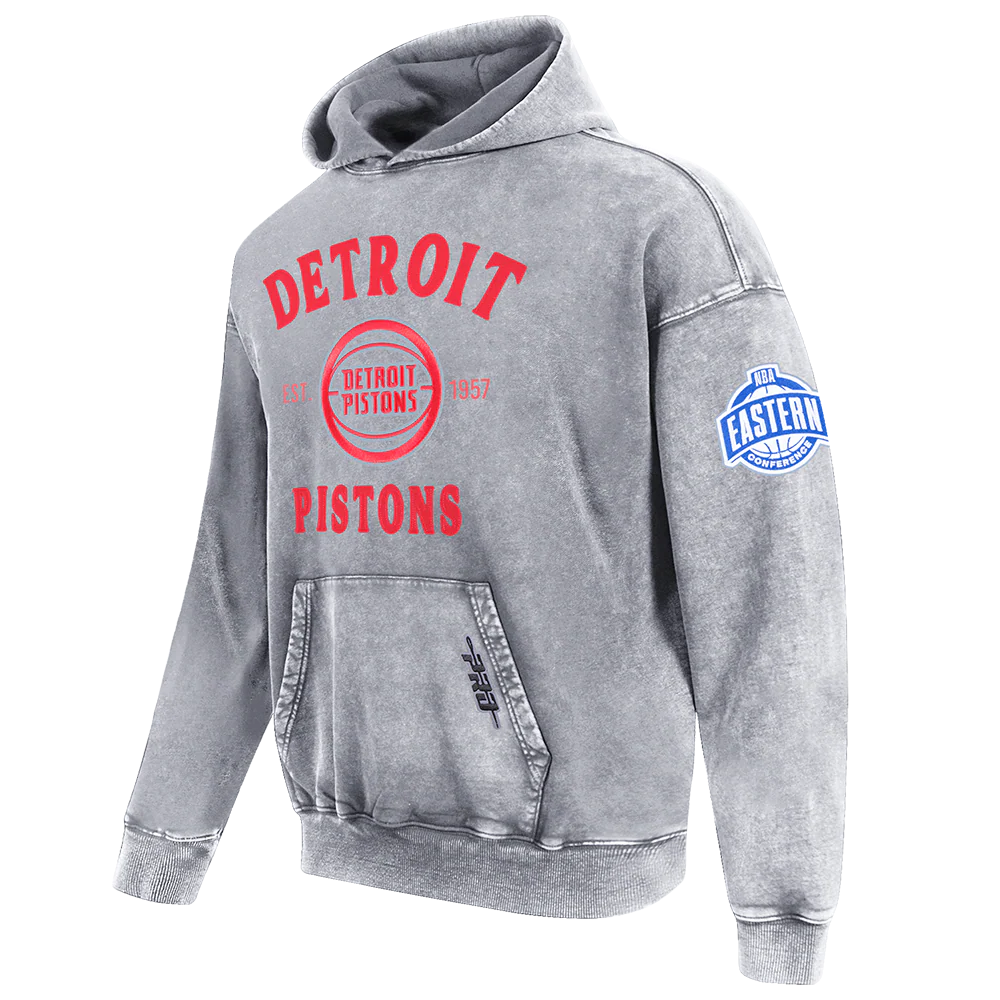 NBA DETROIT PISTONS FIRST TEAM MEN'S PULL OVER HOODIE (WASHED GREY) - Image 4