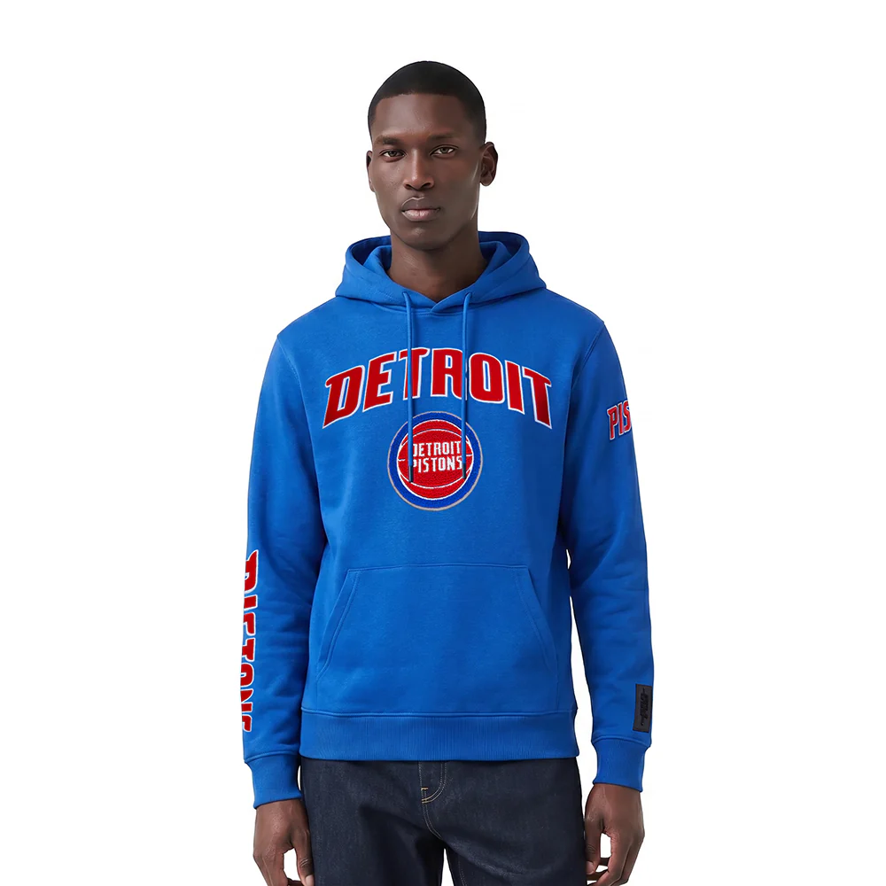 NBA DETROIT PISTONS CLASSIC BRISTLE MEN'S PULL OVER HOODIE (ROYAL BLUE)