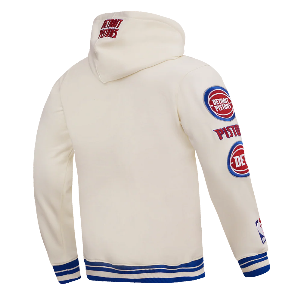 NBA DETROIT PISTONS RETRO CLASSIC MEN'S PULLOVER HOODIE (EGGSHELL/ ROYAL BLUE) - Image 2