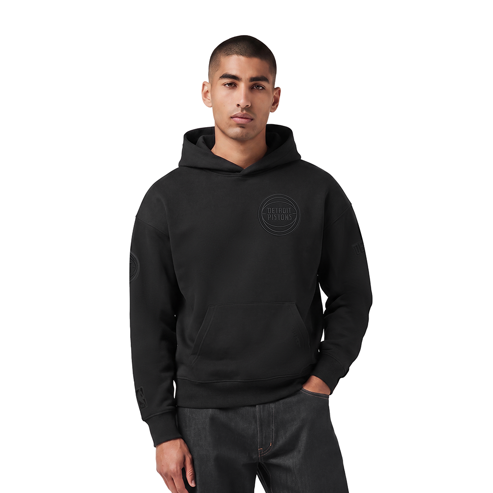 NBA DETROIT PISTONS NEUTRAL DROP SHOULDER FLEECE PULLOVER HOODIE (BLACK)