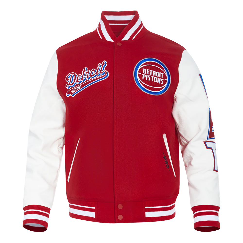 NBA DETROIT PISTONS SCRIPT TAIL MEN'S RIB WOOL VARSITY (RED/WHITE)