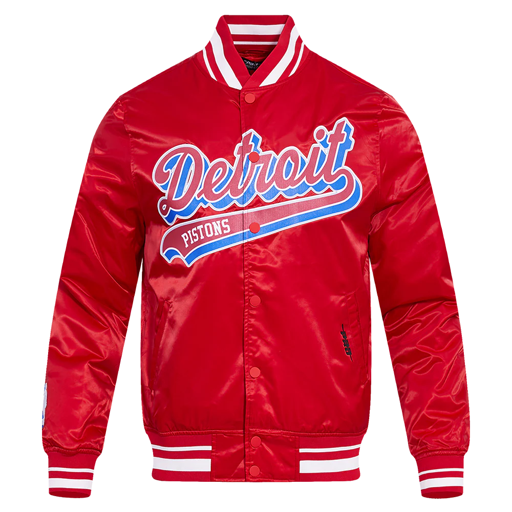 NBA DETROIT PISTONS SCRIPT TAIL MEN'S SATIN JACKET (RED)