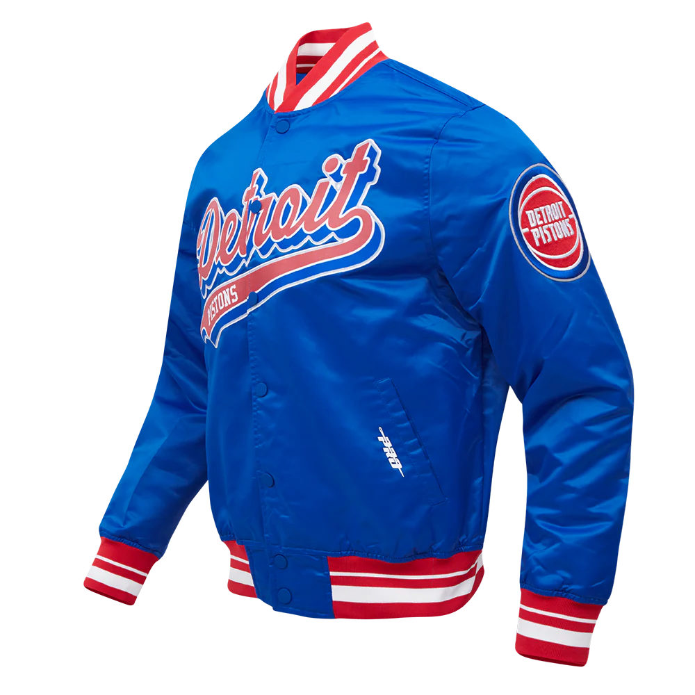 NBA DETROIT PISTONS SCRIPT TAIL MEN'S SATIN JACKET (ROYAL BLUE/RED) - Image 2
