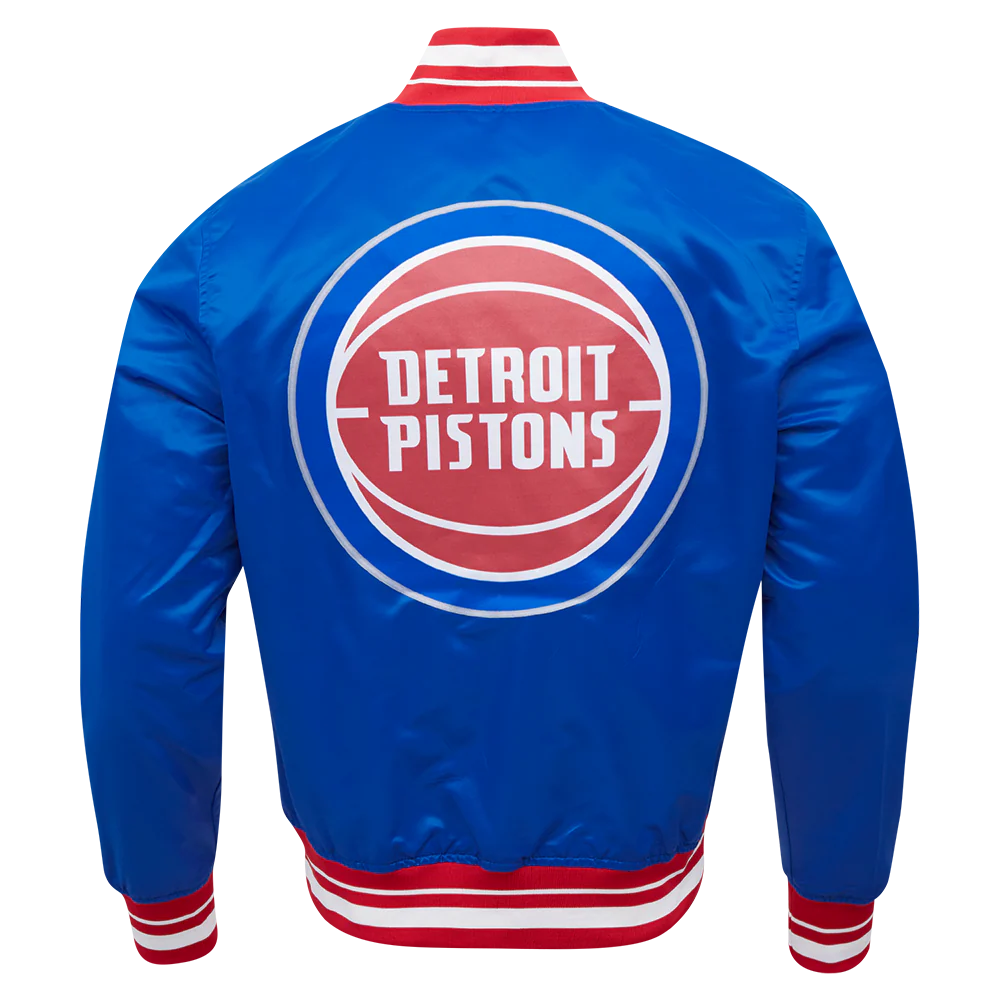 NBA DETROIT PISTONS SCRIPT TAIL MEN'S SATIN JACKET (ROYAL BLUE/RED) - Image 3