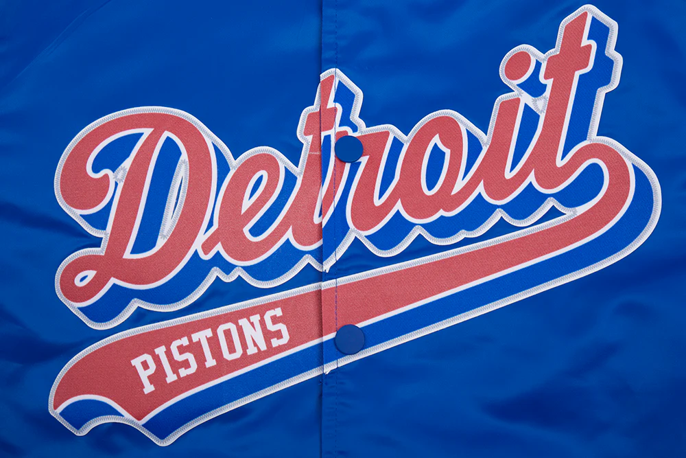 NBA DETROIT PISTONS SCRIPT TAIL MEN'S SATIN JACKET (ROYAL BLUE/RED) - Image 8