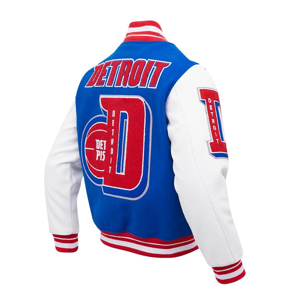NBA DETROIT PISTONS MASHUP MEN'S RIB WOOL VARSITY JACKET (ROYAL BLUE/RED) - Image 3