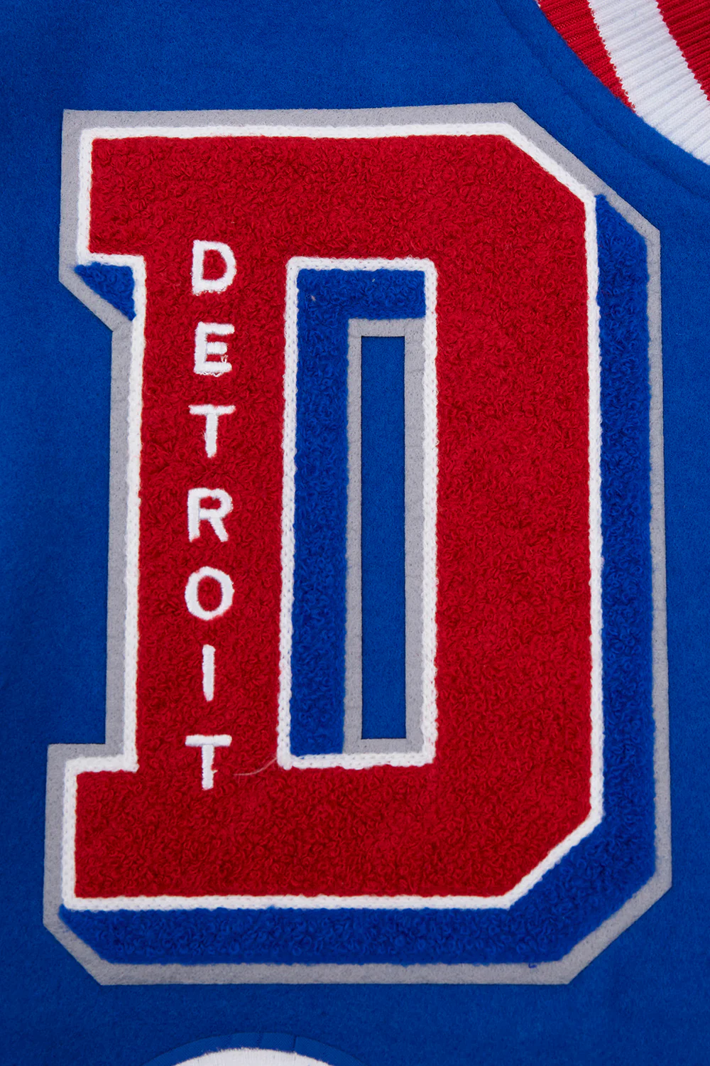 NBA DETROIT PISTONS MASHUP MEN'S RIB WOOL VARSITY JACKET (ROYAL BLUE/RED) - Image 6