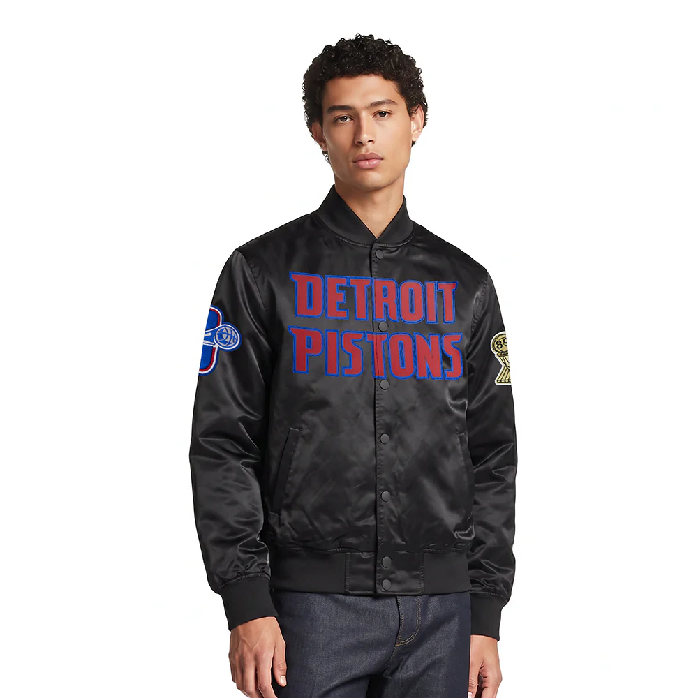 NBA DETROIT PISTONS BIG LOGO MEN'S SATIN JACKET (BLACK)