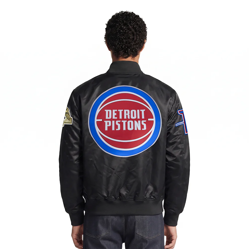 NBA DETROIT PISTONS BIG LOGO MEN'S SATIN JACKET (BLACK) - Image 2