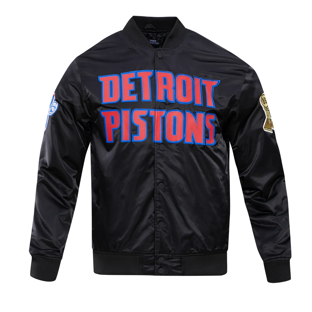 NBA DETROIT PISTONS BIG LOGO MEN'S SATIN JACKET (BLACK) - Image 3