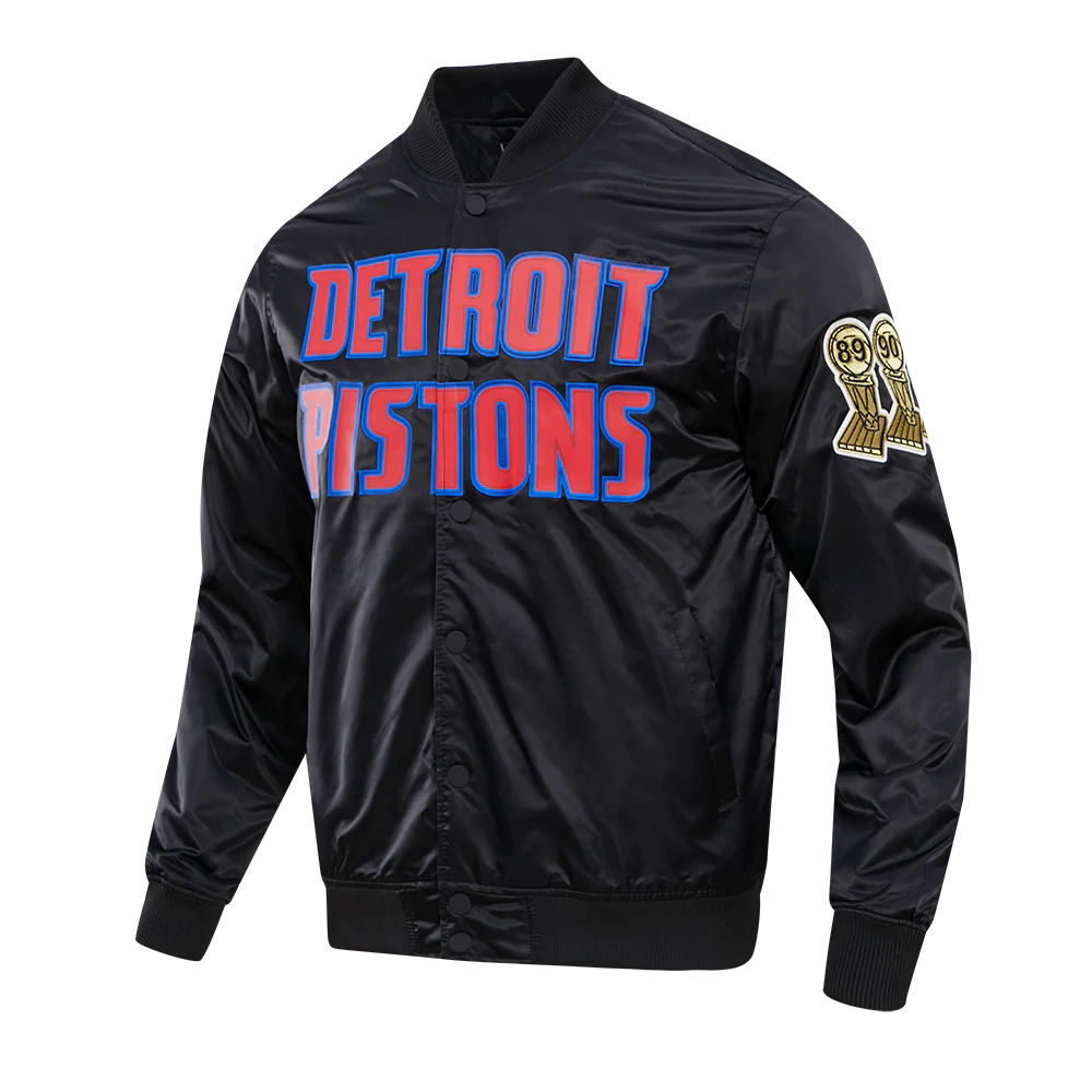 NBA DETROIT PISTONS BIG LOGO MEN'S SATIN JACKET (BLACK) - Image 4