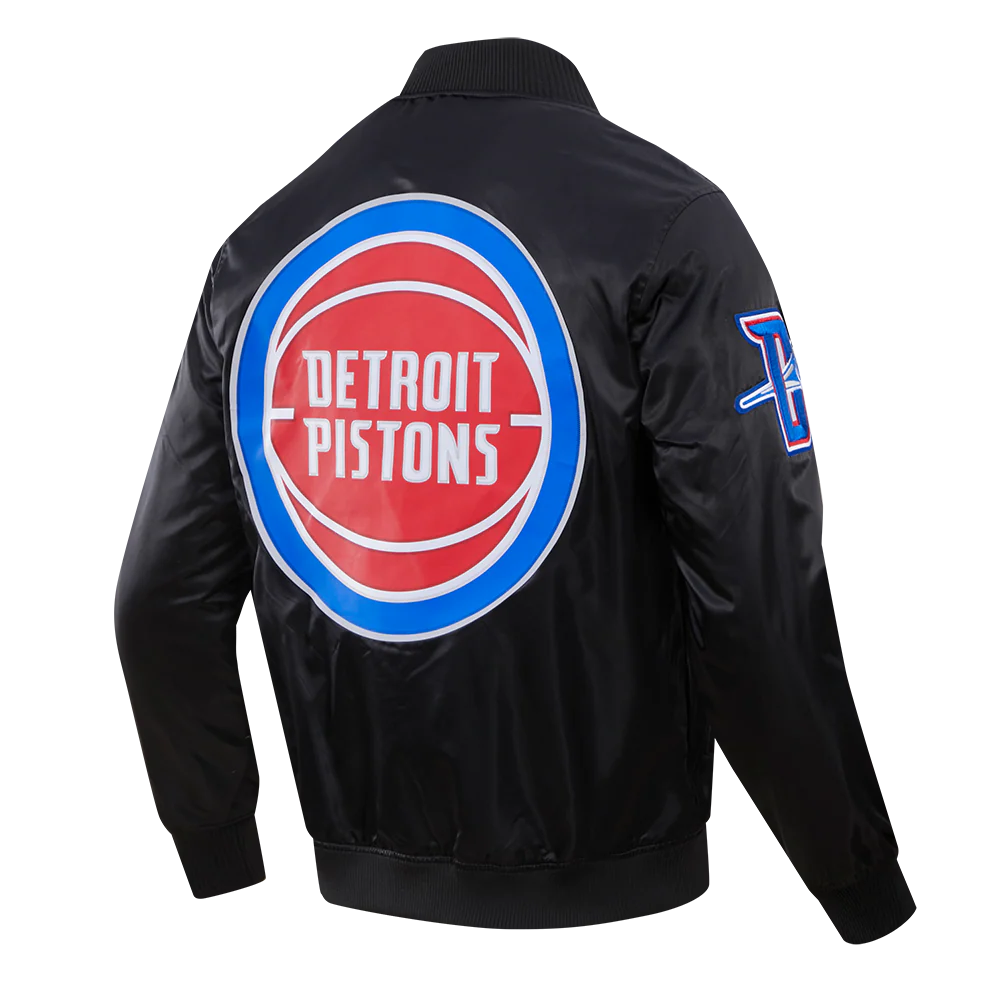 NBA DETROIT PISTONS BIG LOGO MEN'S SATIN JACKET (BLACK) - Image 6