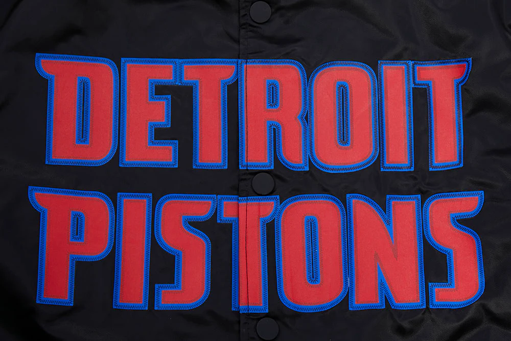 NBA DETROIT PISTONS BIG LOGO MEN'S SATIN JACKET (BLACK) - Image 7