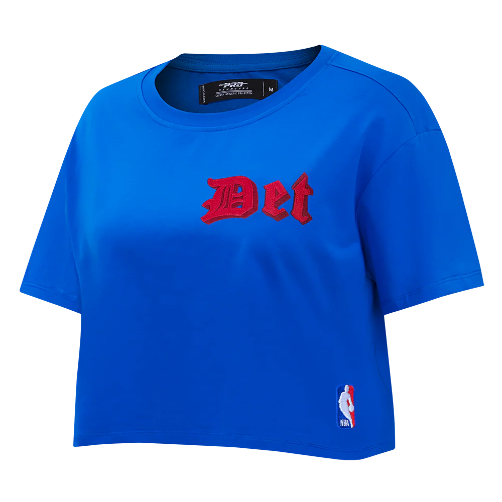 NBA DETROIT PISTONS OLD ENGLISH WOMEN'S SJ BOXY TEE (ROYAL BLUE) - Image 2