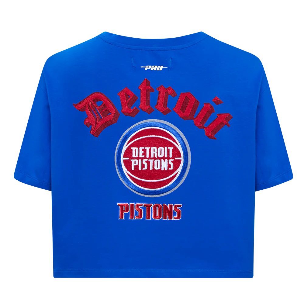 NBA DETROIT PISTONS OLD ENGLISH WOMEN'S SJ BOXY TEE (ROYAL BLUE) - Image 3