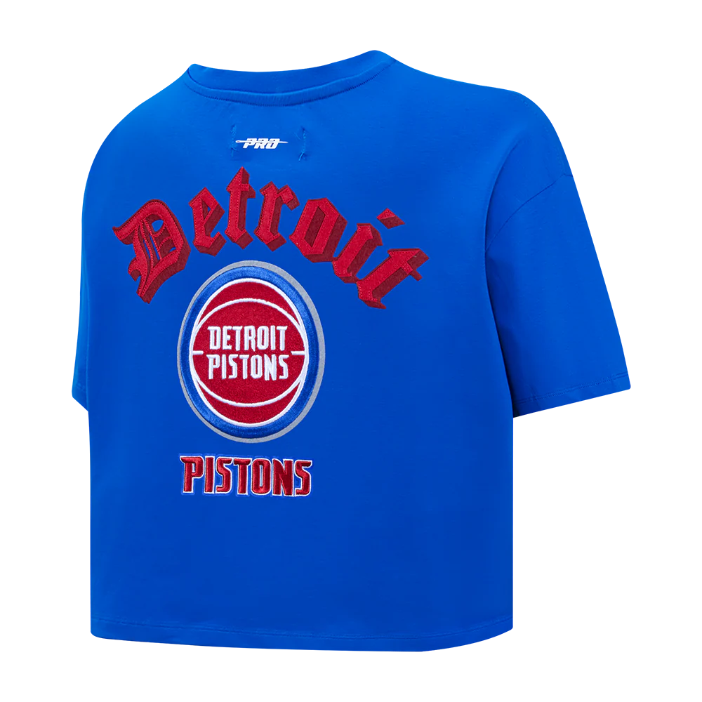 NBA DETROIT PISTONS OLD ENGLISH WOMEN'S SJ BOXY TEE (ROYAL BLUE) - Image 4