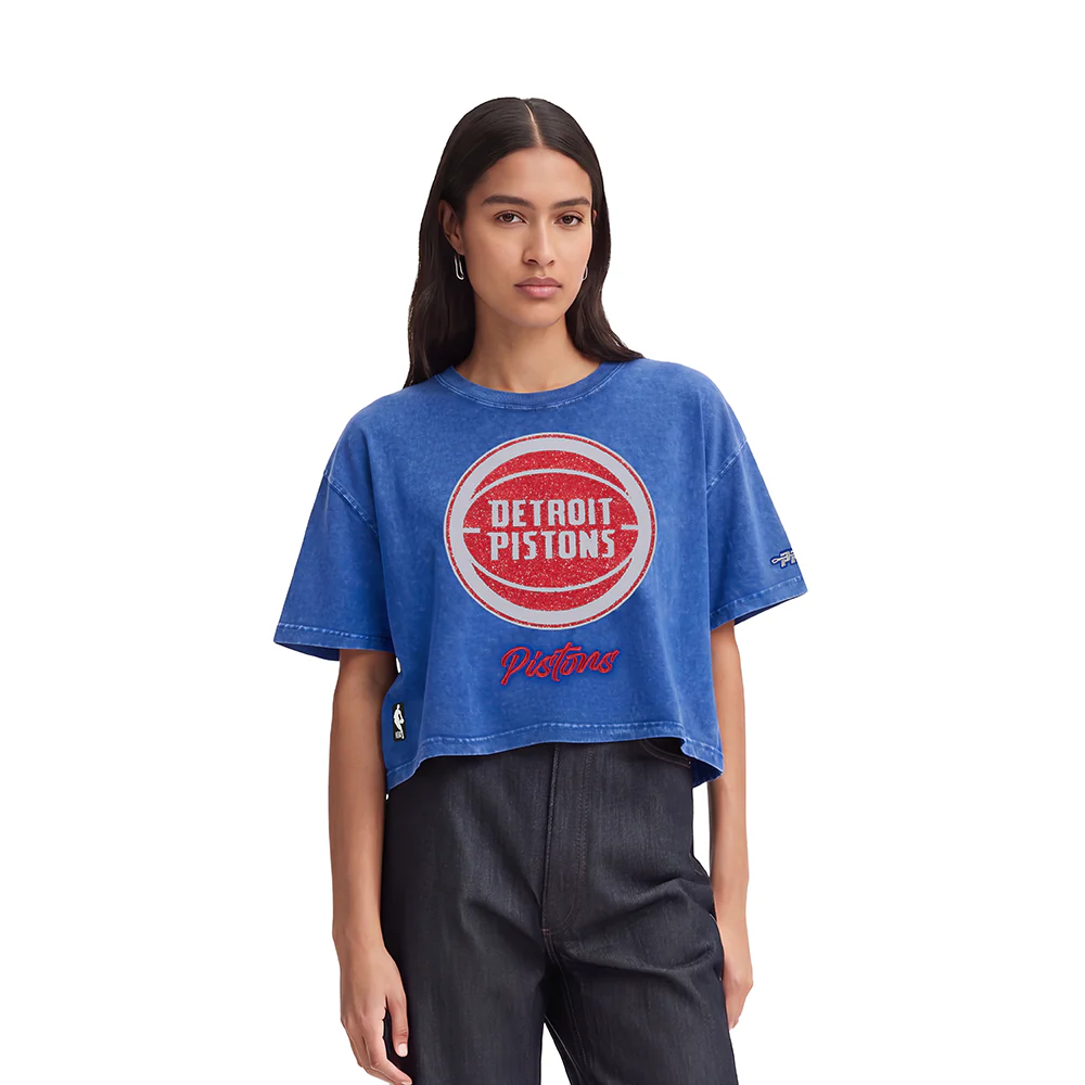 NBA DETROIT PISTONS TEAM CRYSTALLINE WOMEN'S S/S BOXY TEE (WASHED ROYAL BLUE) - Image 3