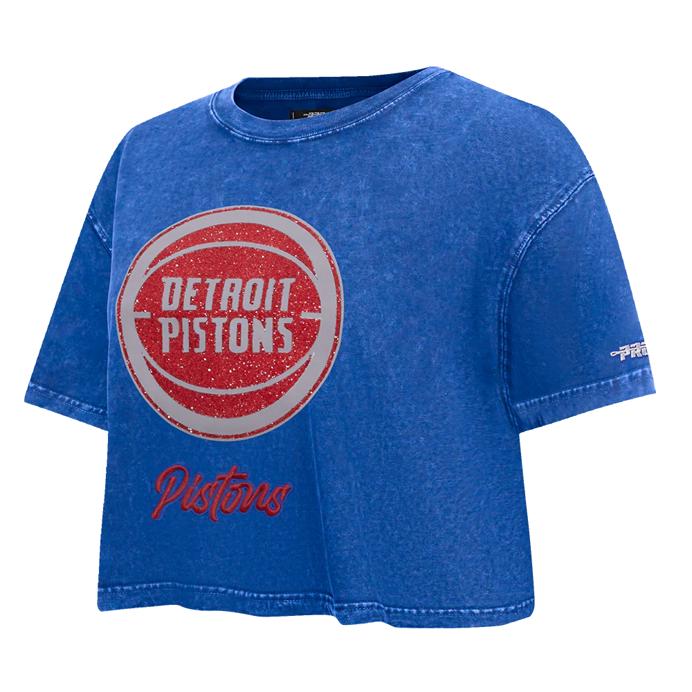 NBA DETROIT PISTONS TEAM CRYSTALLINE WOMEN'S S/S BOXY TEE (WASHED ROYAL BLUE) - Image 6