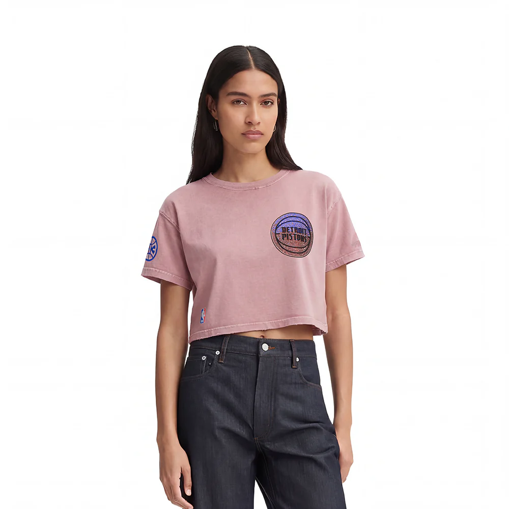 NBA DETROIT PISTONS WASHED JEWELS WOMEN'S S/S BOXY TEE (WASHED MAUVE)