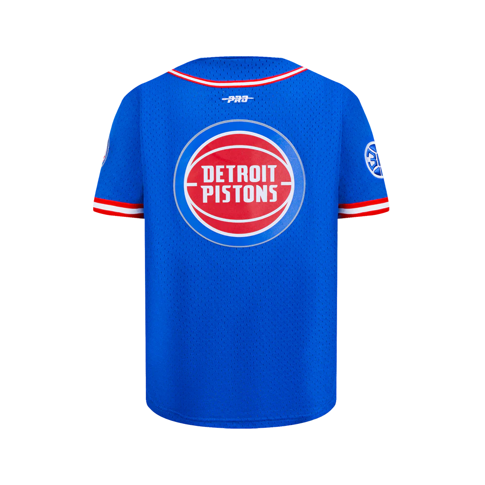 NBA DETROIT PISTONS CLASSIC BIG BOY'S MESH BUTTON DOWN SHIRT (ROYAL BLUE/RED) - Image 3