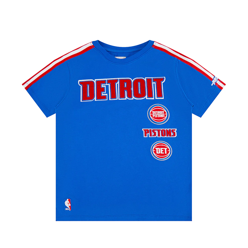 NBA DETROIT PISTONS RETRO CLASSIC BIG BOYS SHORT SLEEVE TAPING TEE (ROYAL BLUE/RED)
