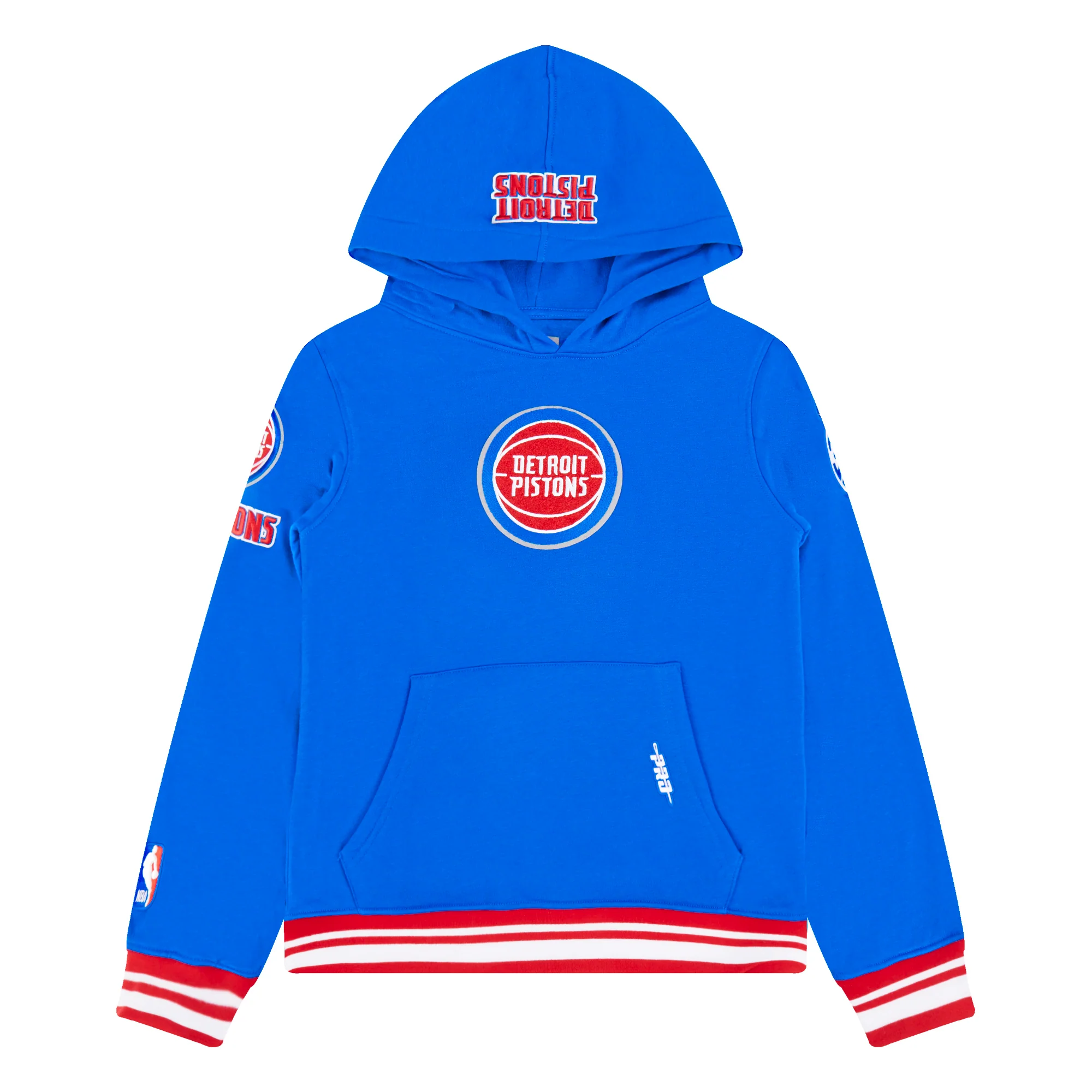 NBA DETROIT PISTONS RETRO CLASSIC BIG BOYS RIB FLEECE PULLOVER HOODIE (ROYAL BLUE/RED)