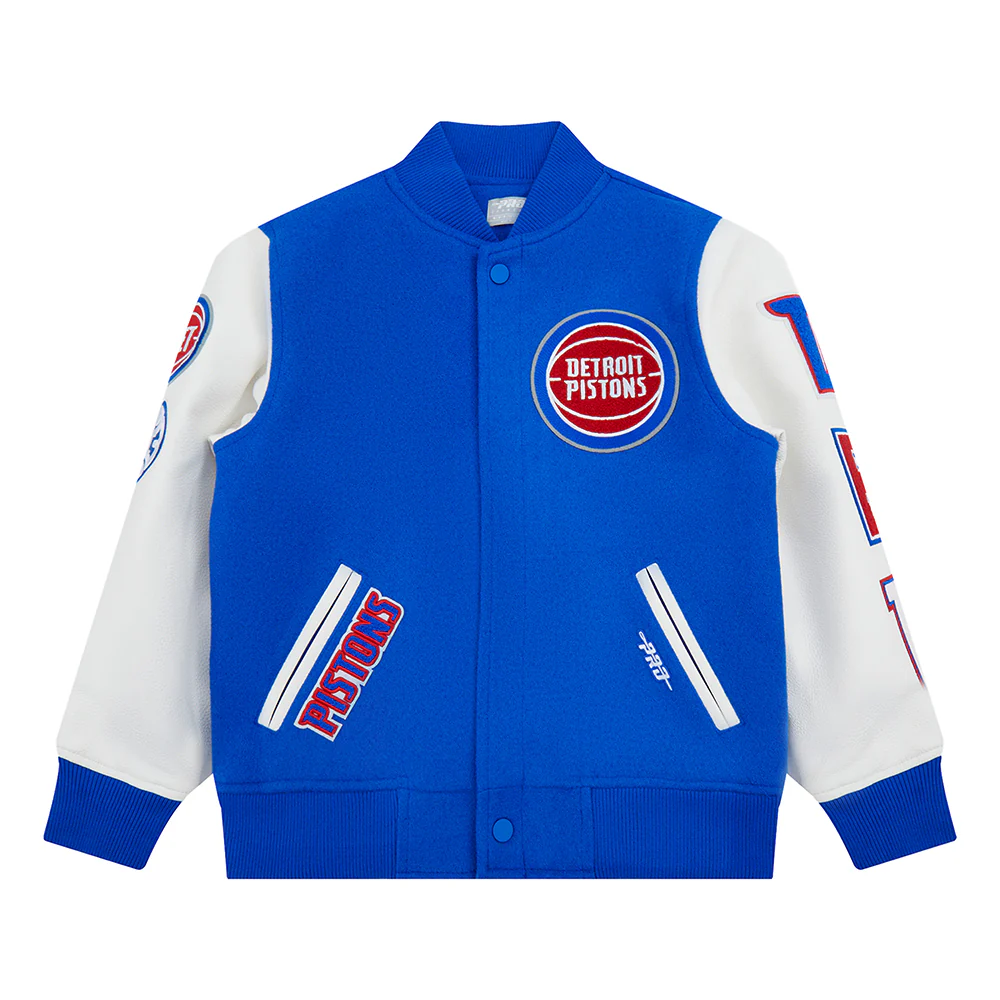 NBA DETROIT PISTONS CLASSIC BIG BOYS WOOL VARSITY JACKET (ROYAL BLUE/WHITE) - Image 3