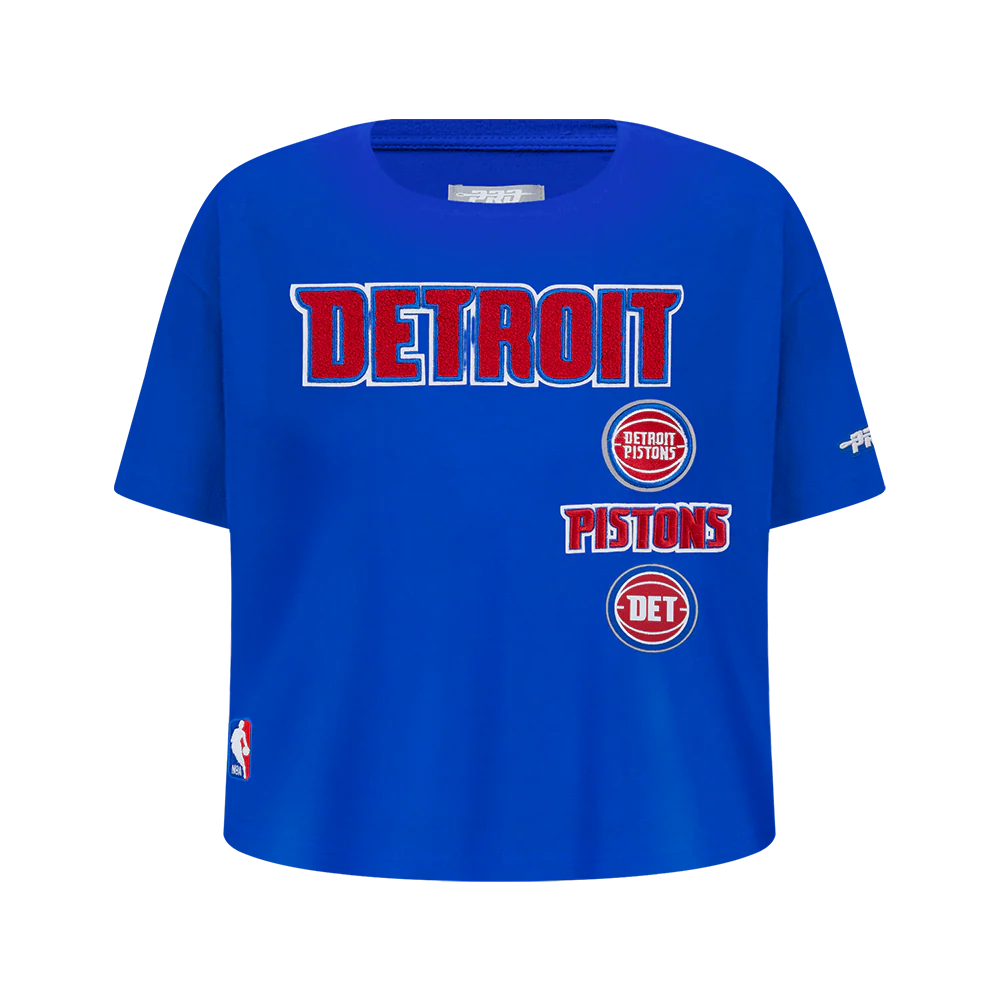 NBA DETROIT PISTONS RETRO CLASSIC BIG GIRLS SHORT SLEEVE BOXY TEE (ROYAL BLUE)