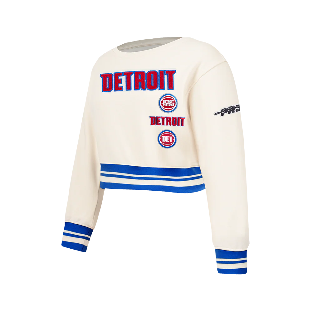 NBA DETROIT PISTONS RETRO CLASSIC BIG GIRL'S RIB FLC CREWNECK (EGGSHELL/ROYAL BLUE) - Image 2