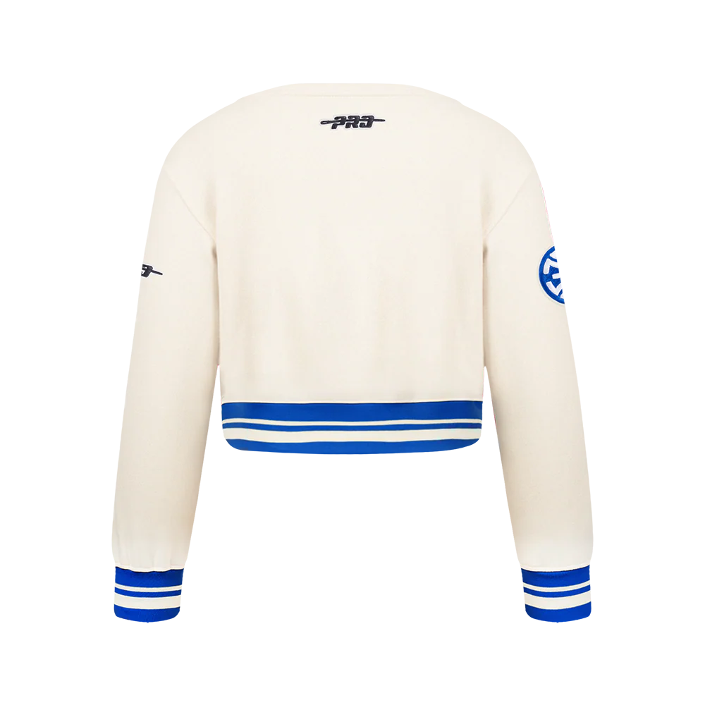 NBA DETROIT PISTONS RETRO CLASSIC BIG GIRL'S RIB FLC CREWNECK (EGGSHELL/ROYAL BLUE) - Image 3
