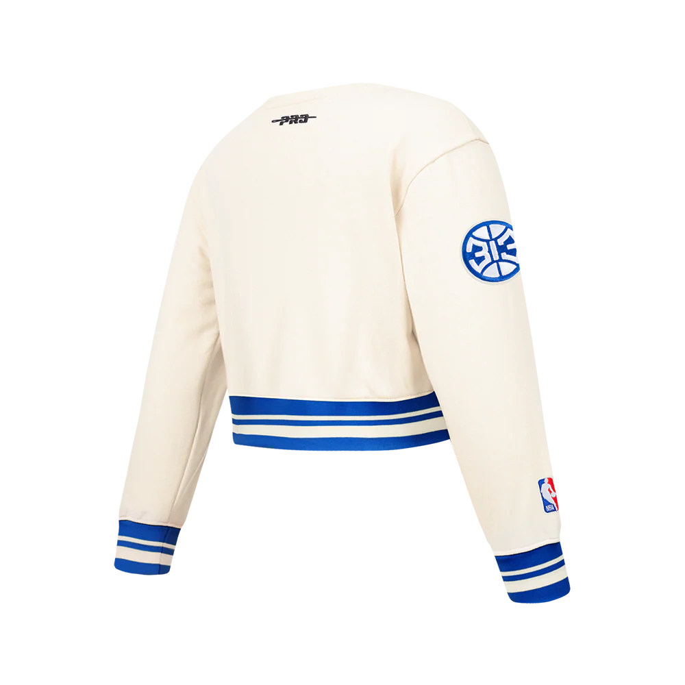NBA DETROIT PISTONS RETRO CLASSIC BIG GIRL'S RIB FLC CREWNECK (EGGSHELL/ROYAL BLUE) - Image 4