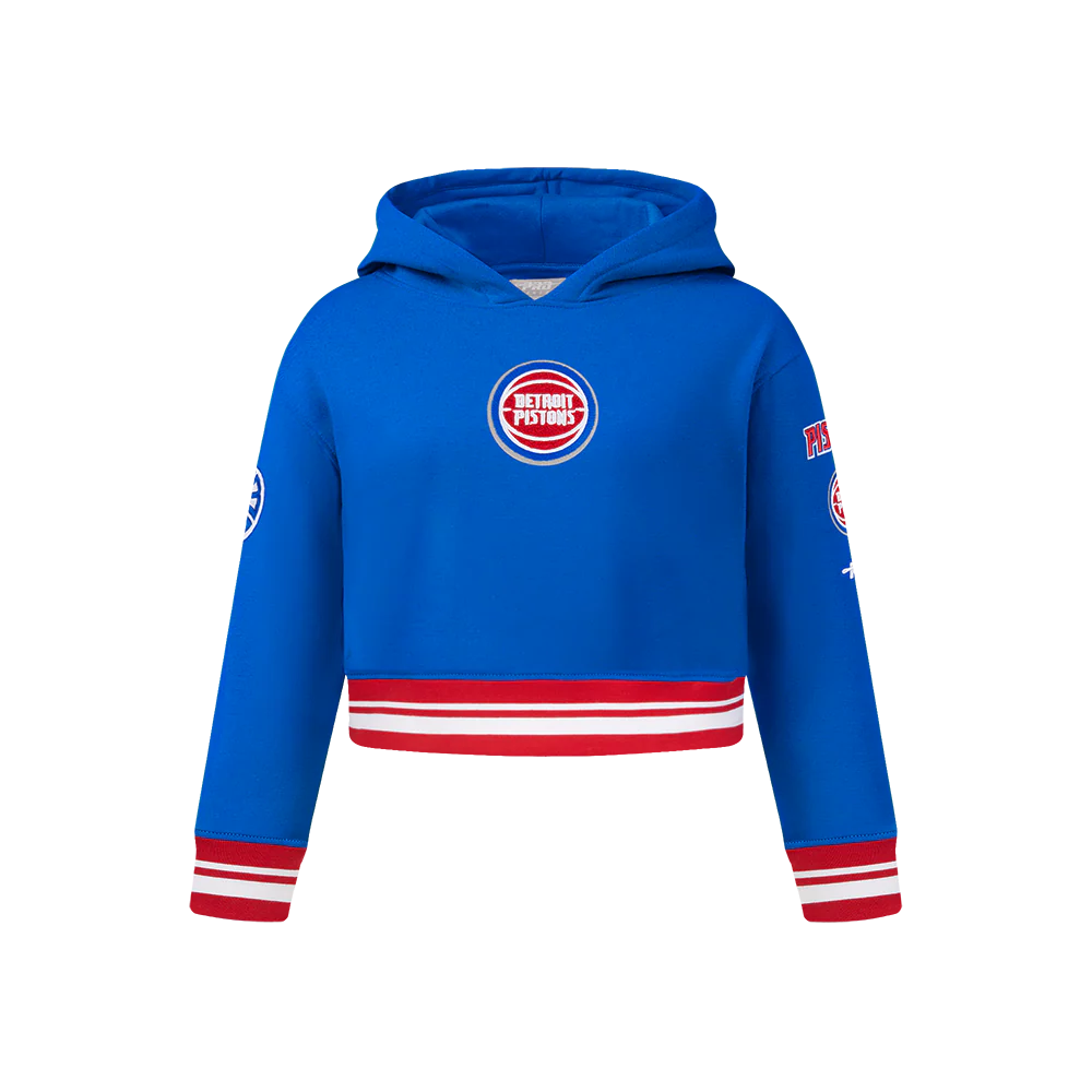 NBA DETROIT PISTONS RETRO CLASSIC BIG GIRL'S RIB FLC PO HOODIE (ROYAL BLUE/RED)