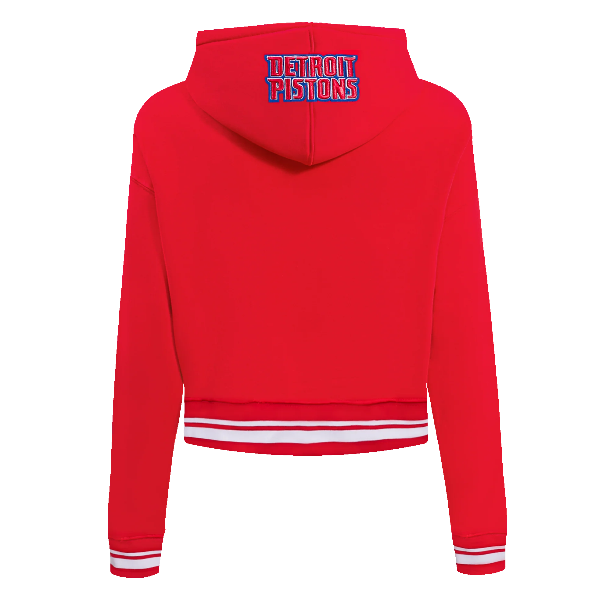 NBA DETROIT PISTONS SCRIPT TAIL WOMEN'S RIB FLEECE CROPPED PULLOVER HOODIE (RED) - Image 3