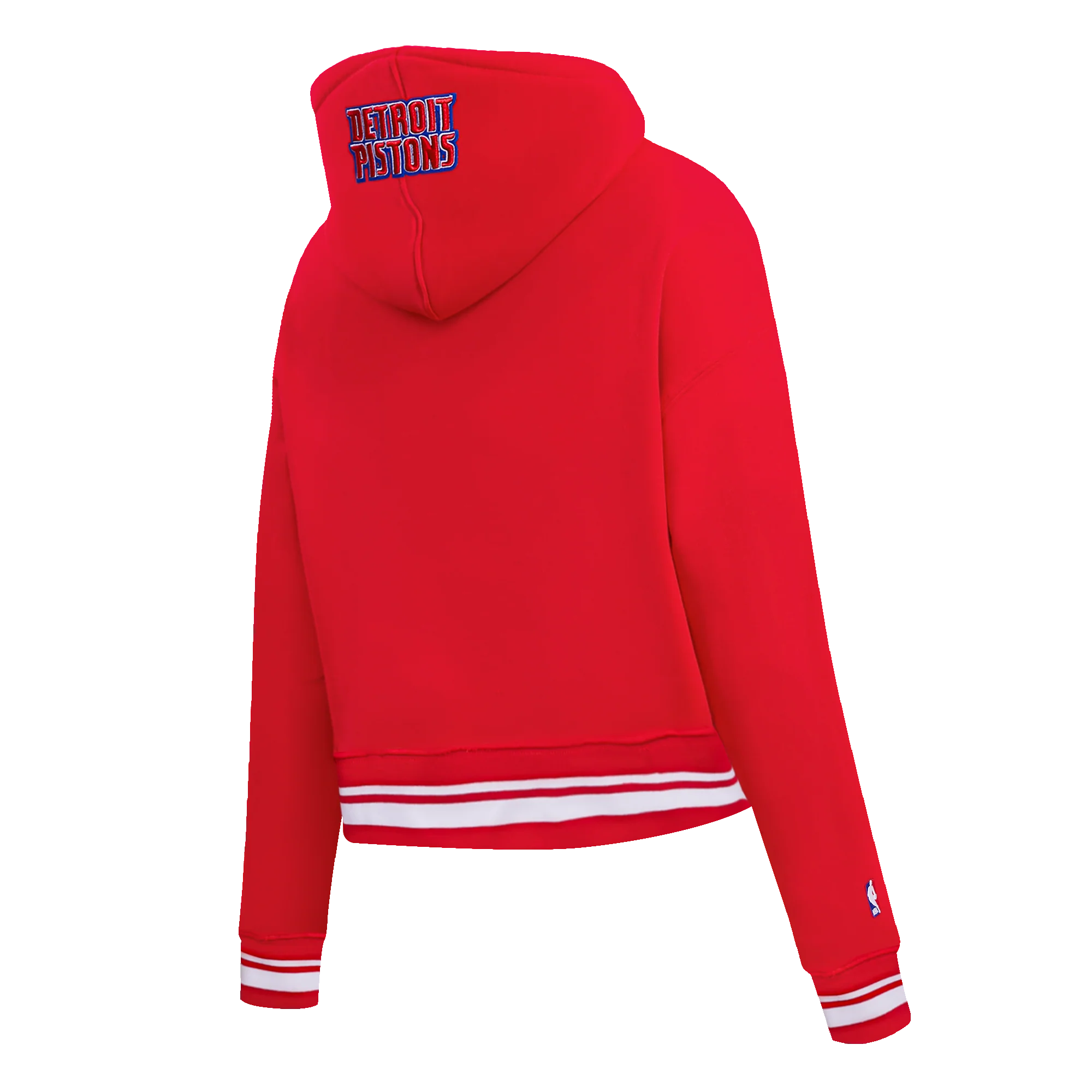 NBA DETROIT PISTONS SCRIPT TAIL WOMEN'S RIB FLEECE CROPPED PULLOVER HOODIE (RED) - Image 4