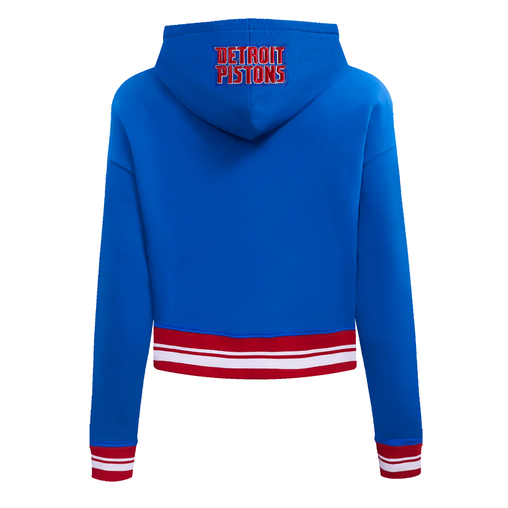 NBA DETROIT PISTONS SCRIPT TAIL WOMEN'S RIB FLEECE CROPPED PULLOVER HOODIE (ROYAL BLUE/RED) - Image 3