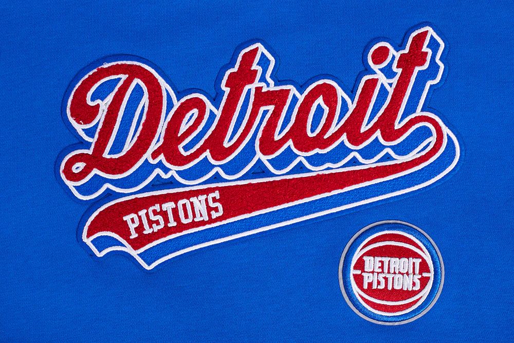 NBA DETROIT PISTONS SCRIPT TAIL WOMEN'S RIB FLEECE CROPPED PULLOVER HOODIE (ROYAL BLUE/RED) - Image 5