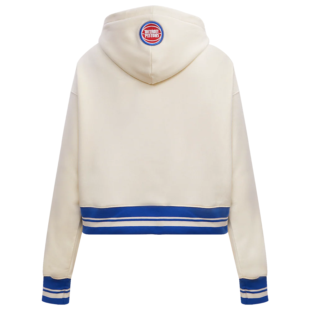 NBA DETROIT PISTONS RETRO CLASSIC WOMEN'S RIB CROPPED PULLOVER HOODIE (EGGSHELL/ROYAL BLUE) - Image 3