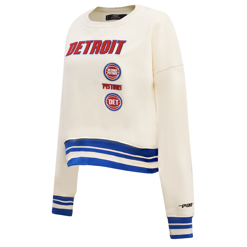 NBA DETROIT PISTONS RETRO CLASSIC WOMEN'S RIB CREWNECK (EGGSHELL/ROYAL BLUE) - Image 4