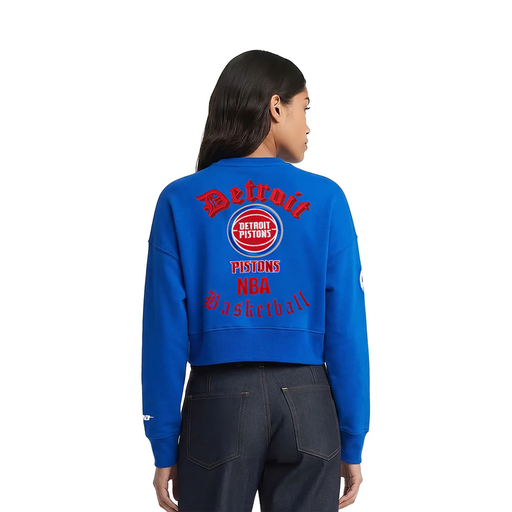 NBA DETROIT PISTONS OLD ENGLISH WOMEN'S FLC CREWNECK (ROYAL BLUE) - Image 2