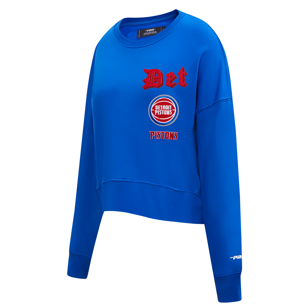 NBA DETROIT PISTONS OLD ENGLISH WOMEN'S FLC CREWNECK (ROYAL BLUE) - Image 4