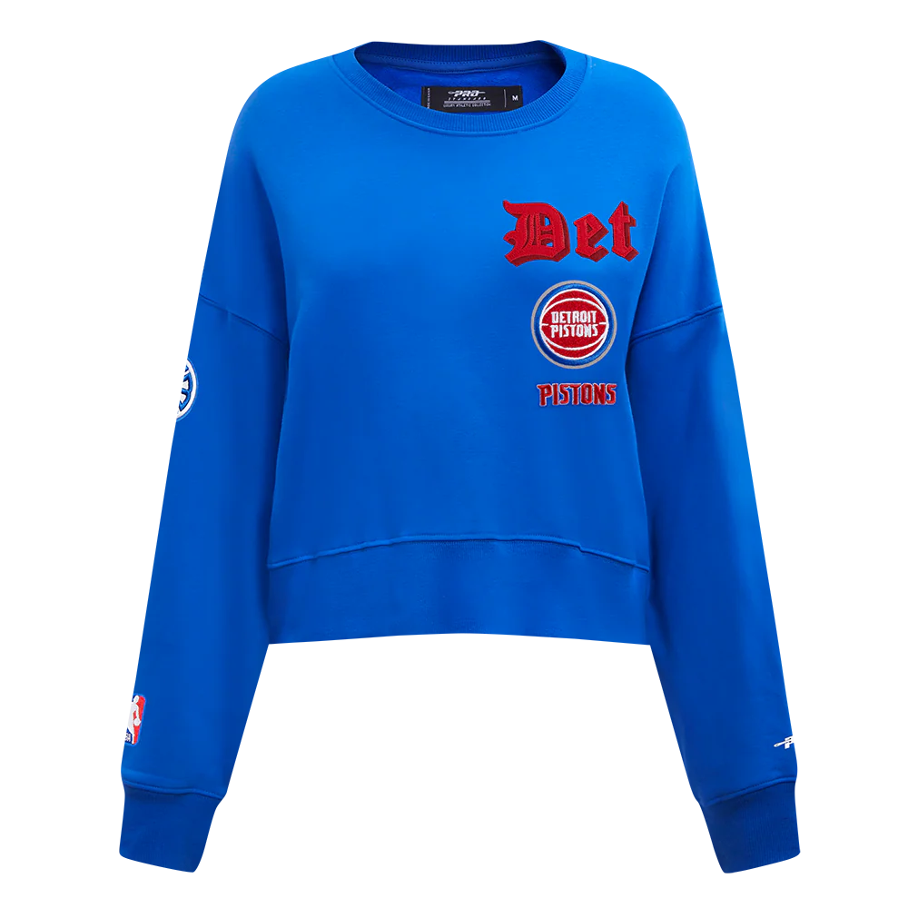 NBA DETROIT PISTONS OLD ENGLISH WOMEN'S FLC CREWNECK (ROYAL BLUE) - Image 5