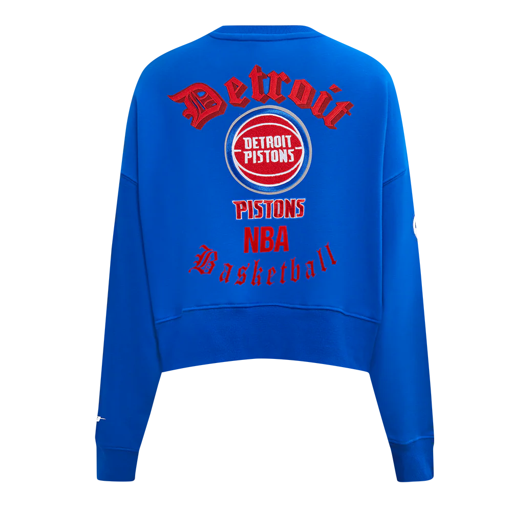 NBA DETROIT PISTONS OLD ENGLISH WOMEN'S FLC CREWNECK (ROYAL BLUE) - Image 7
