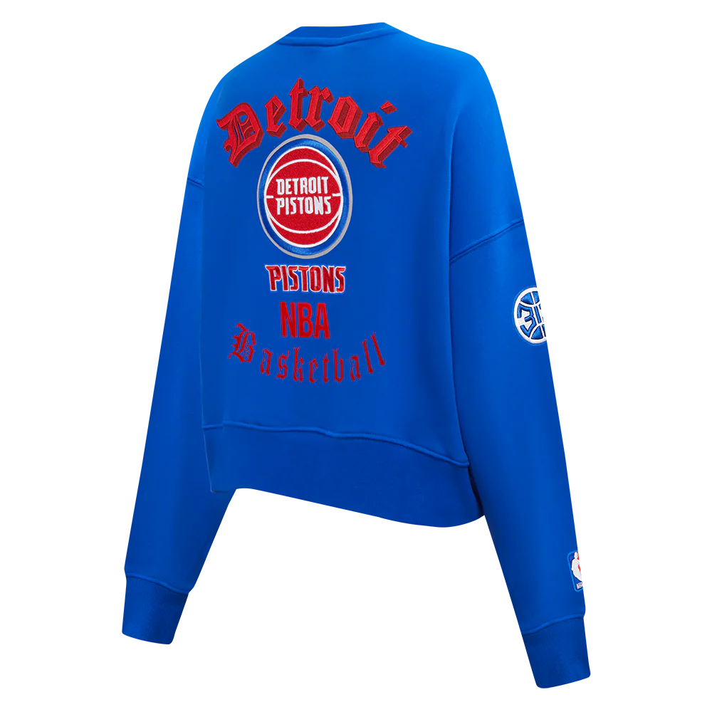 NBA DETROIT PISTONS OLD ENGLISH WOMEN'S FLC CREWNECK (ROYAL BLUE) - Image 8