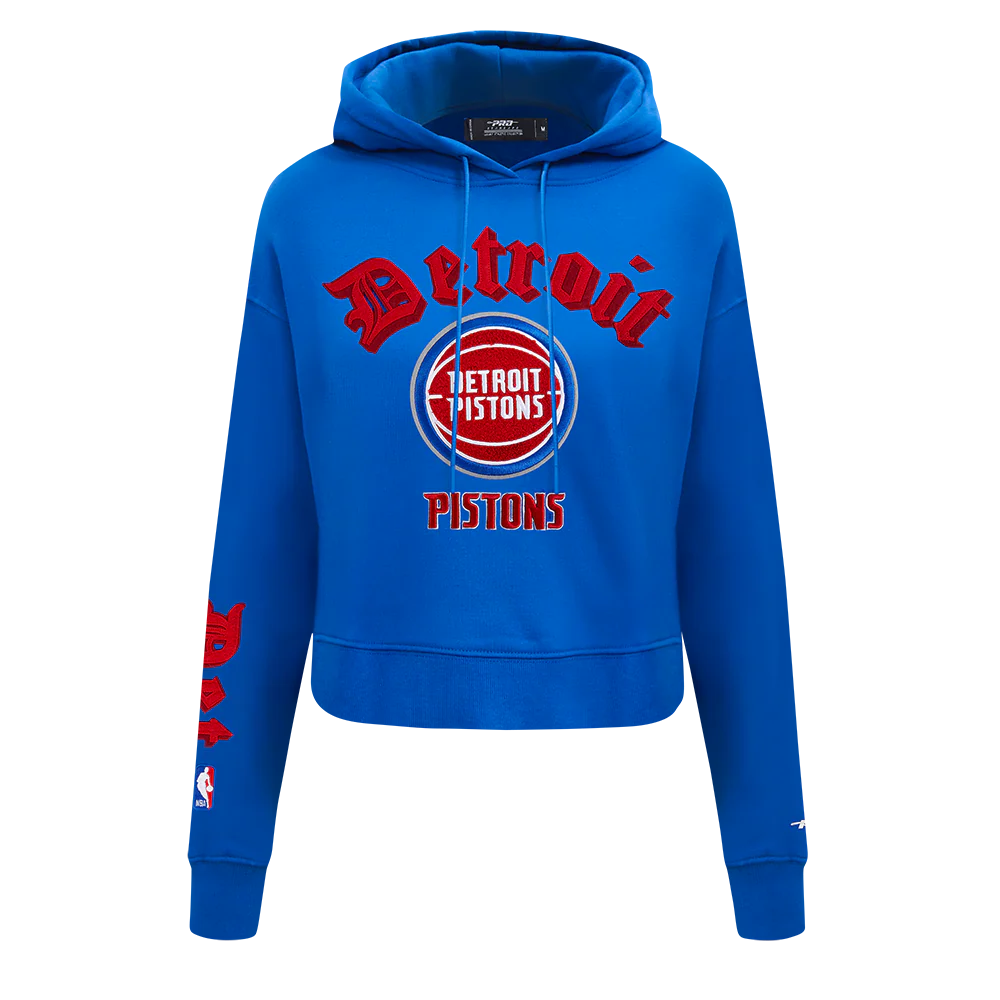 NBA DETROIT PISTONS OLD ENGLISH WOMEN'S FLC CROPPED PO HOODIE (ROYAL BLUE) - Image 3