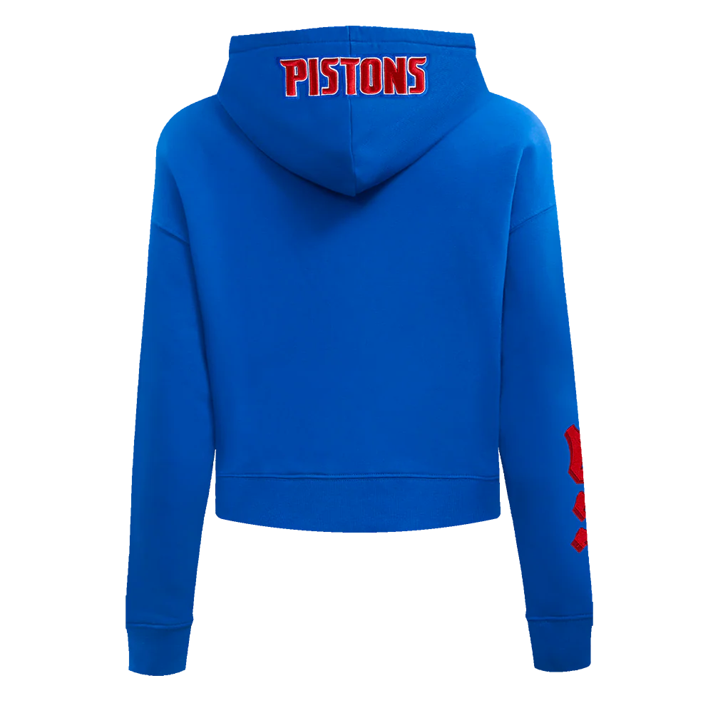NBA DETROIT PISTONS OLD ENGLISH WOMEN'S FLC CROPPED PO HOODIE (ROYAL BLUE) - Image 5